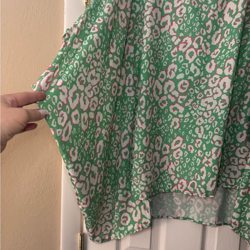 First Love Green and Pink Leopard Print Dolman Top - Picture 4 of 8